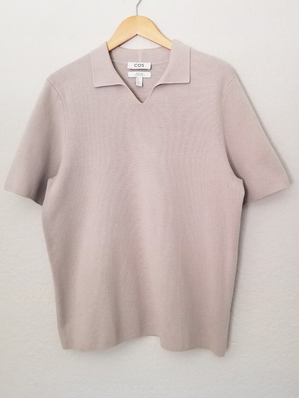COS Men's M Polo Short Sleeve Knit Top Collar Regular Coupe Droite Taupe Beige